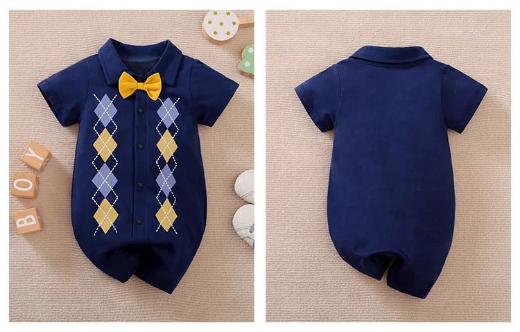 Summer Gentleman Style With Diamond Checker Print Jumpsuit - itzy bitsy