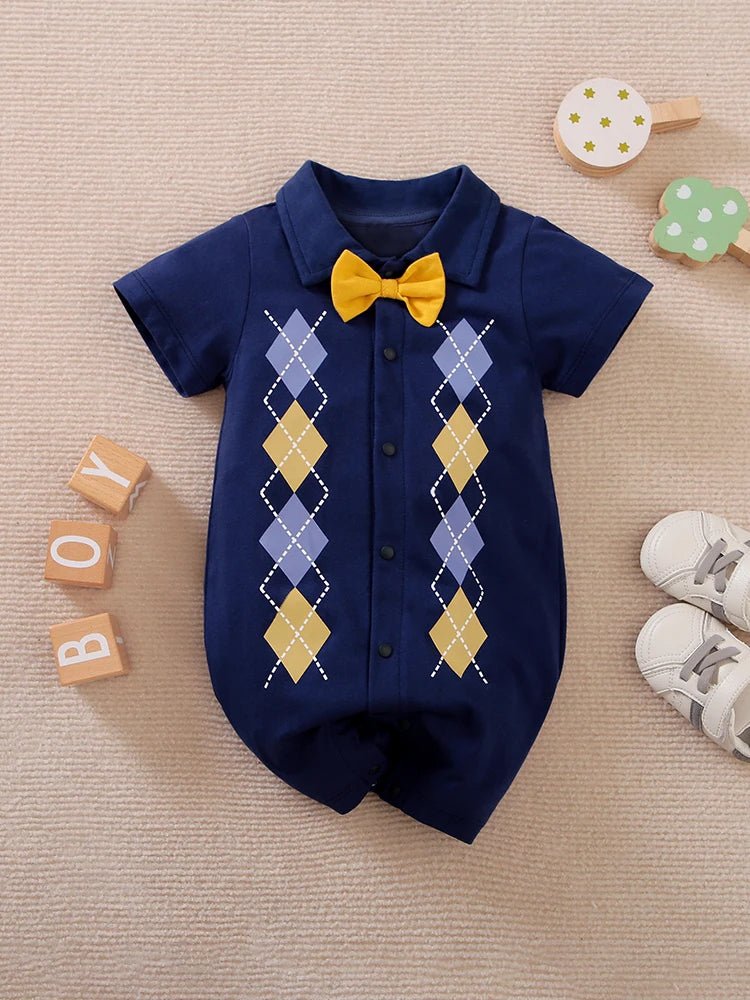 Summer Gentleman Style With Diamond Checker Print Jumpsuit - itzy bitsy