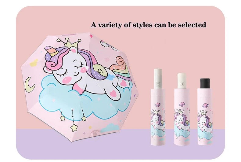 Three - folding Umbrella Automatic Pink Unicorn Umbrella - itzy bitsy