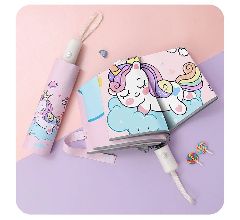 Three - folding Umbrella Automatic Pink Unicorn Umbrella - itzy bitsy