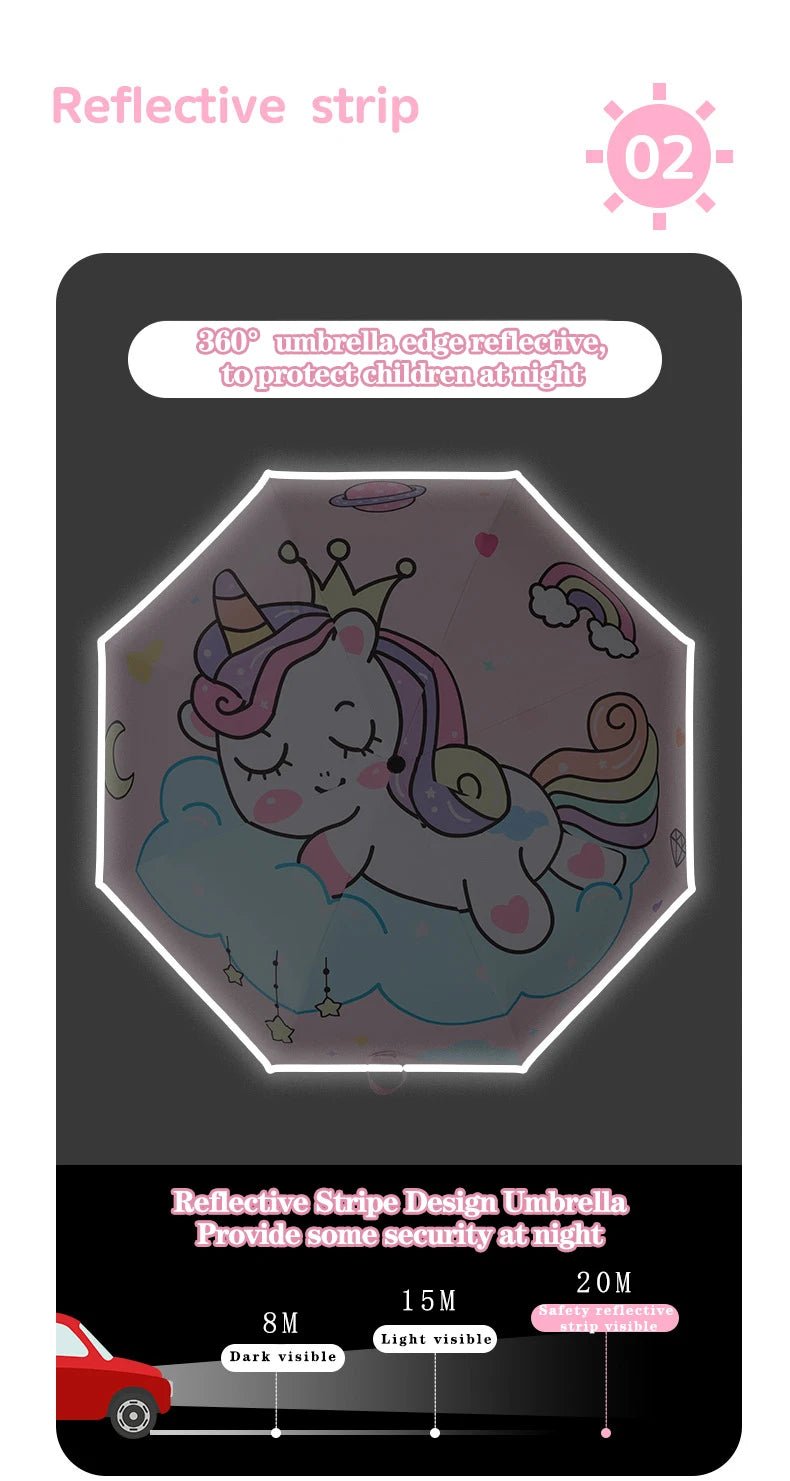 Three - folding Umbrella Automatic Pink Unicorn Umbrella - itzy bitsy