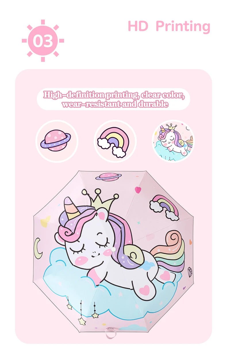 Three - folding Umbrella Automatic Pink Unicorn Umbrella - itzy bitsy