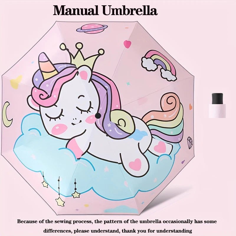 Three - folding Umbrella Automatic Pink Unicorn Umbrella - itzy bitsy