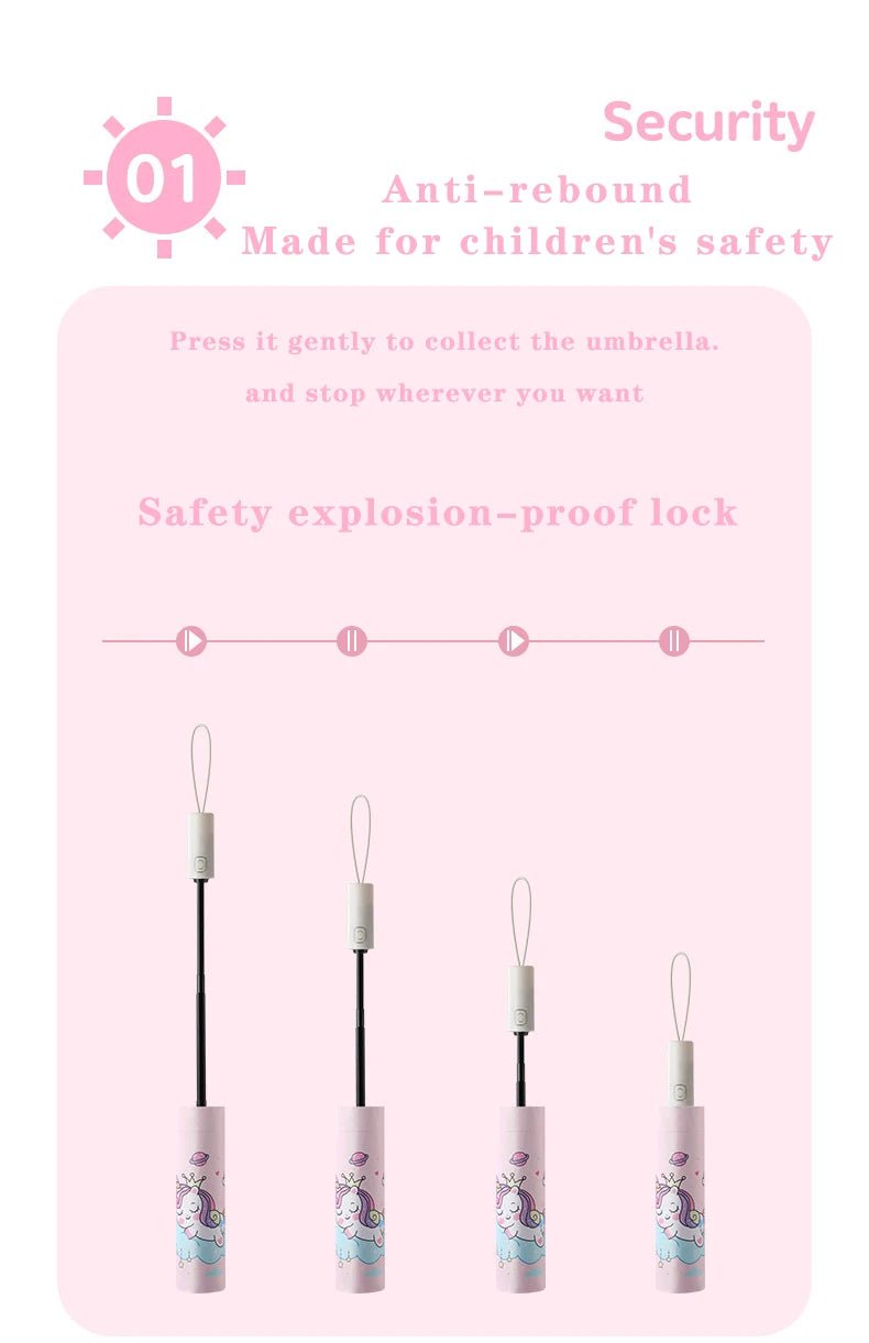 Three - folding Umbrella Automatic Pink Unicorn Umbrella - itzy bitsy