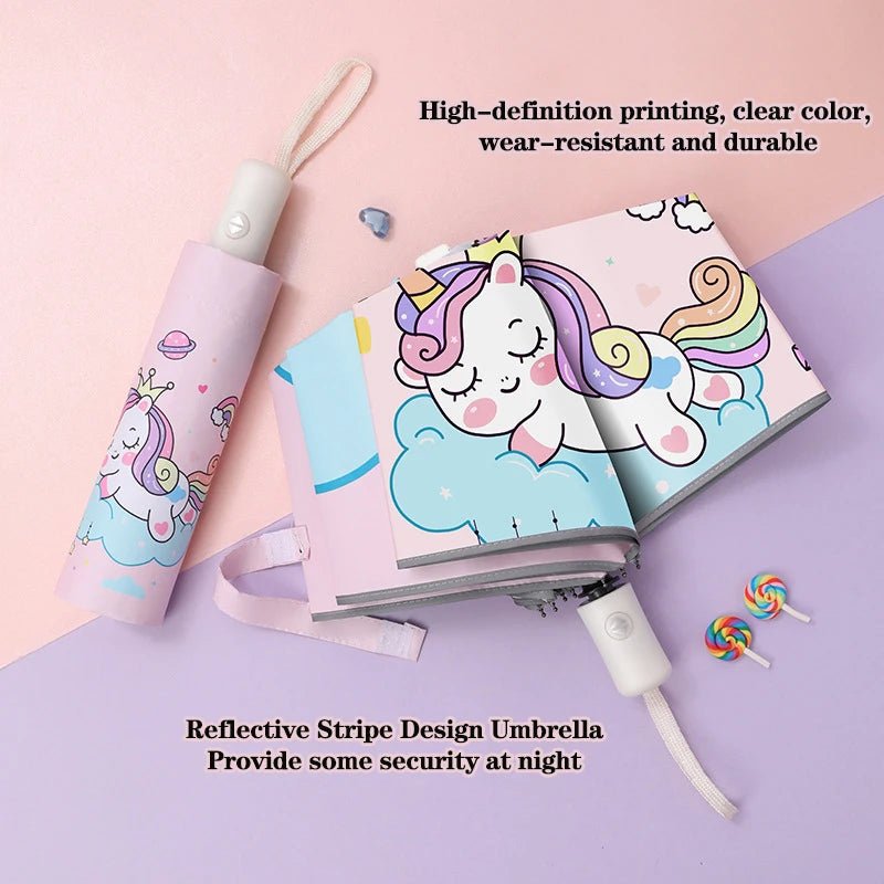Three - folding Umbrella Automatic Pink Unicorn Umbrella - itzy bitsy