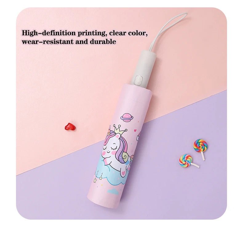 Three - folding Umbrella Automatic Pink Unicorn Umbrella - itzy bitsy