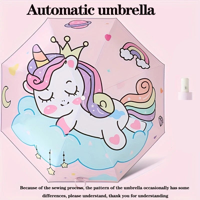 Three - folding Umbrella Automatic Pink Unicorn Umbrella - itzy bitsy