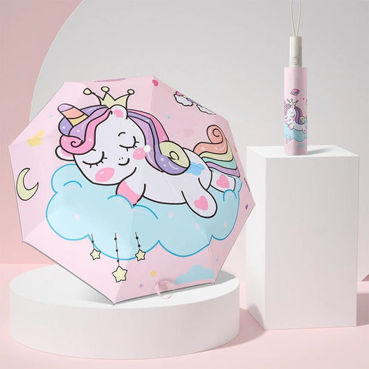 Three - folding Umbrella Automatic Pink Unicorn Umbrella - itzy bitsy