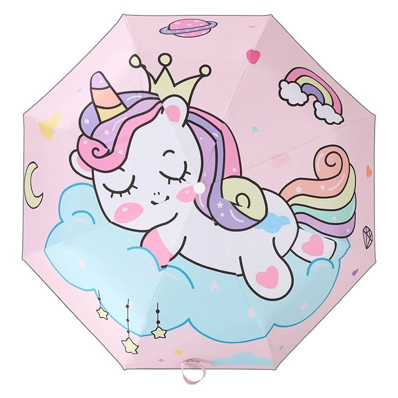 Three - folding Umbrella Automatic Pink Unicorn Umbrella - itzy bitsy