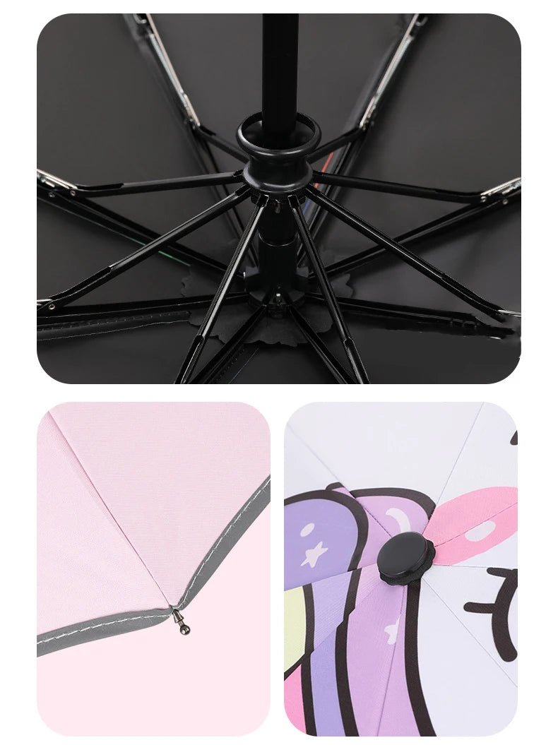 Three - folding Umbrella Automatic Pink Unicorn Umbrella - itzy bitsy