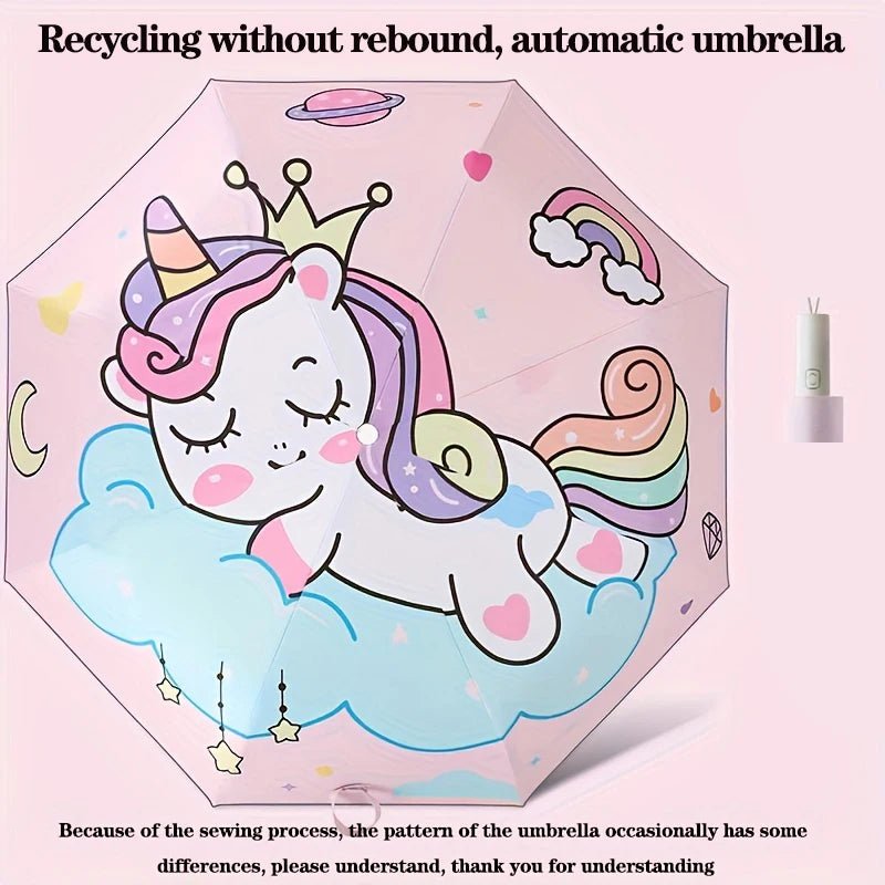Three - folding Umbrella Automatic Pink Unicorn Umbrella - itzy bitsy