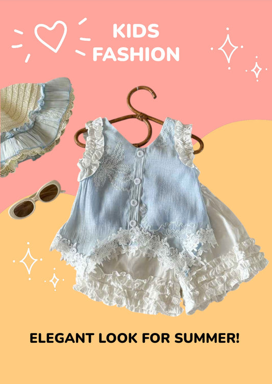 Girls 2pcs Set Elegant Cute Lace Summer Outfit