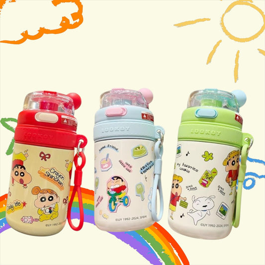 Crayon Character Straw Thermos 400ml Water Bottle