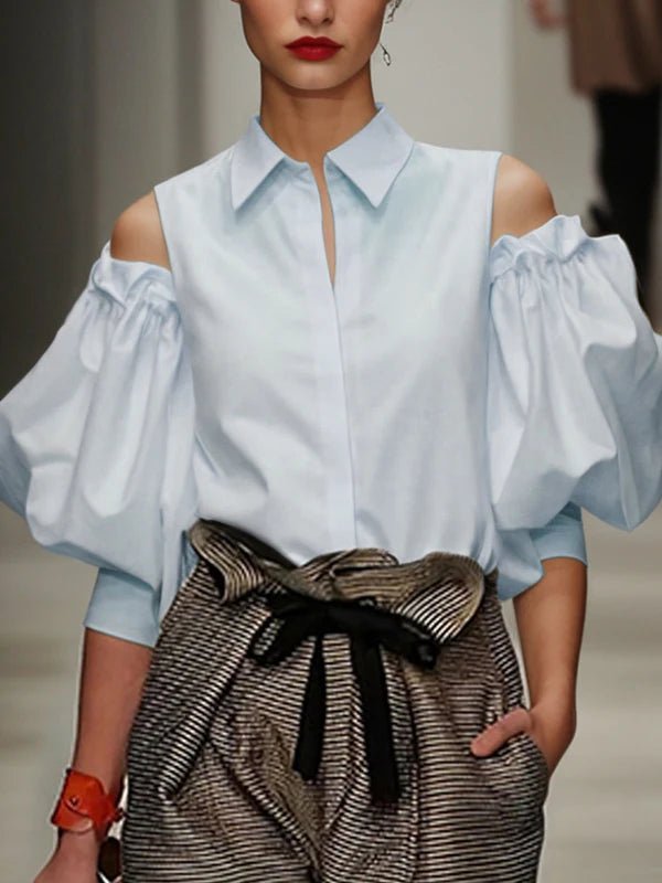 Tuxedo Cold Shoulder Chic Vintage Shirt - itzy bitsy