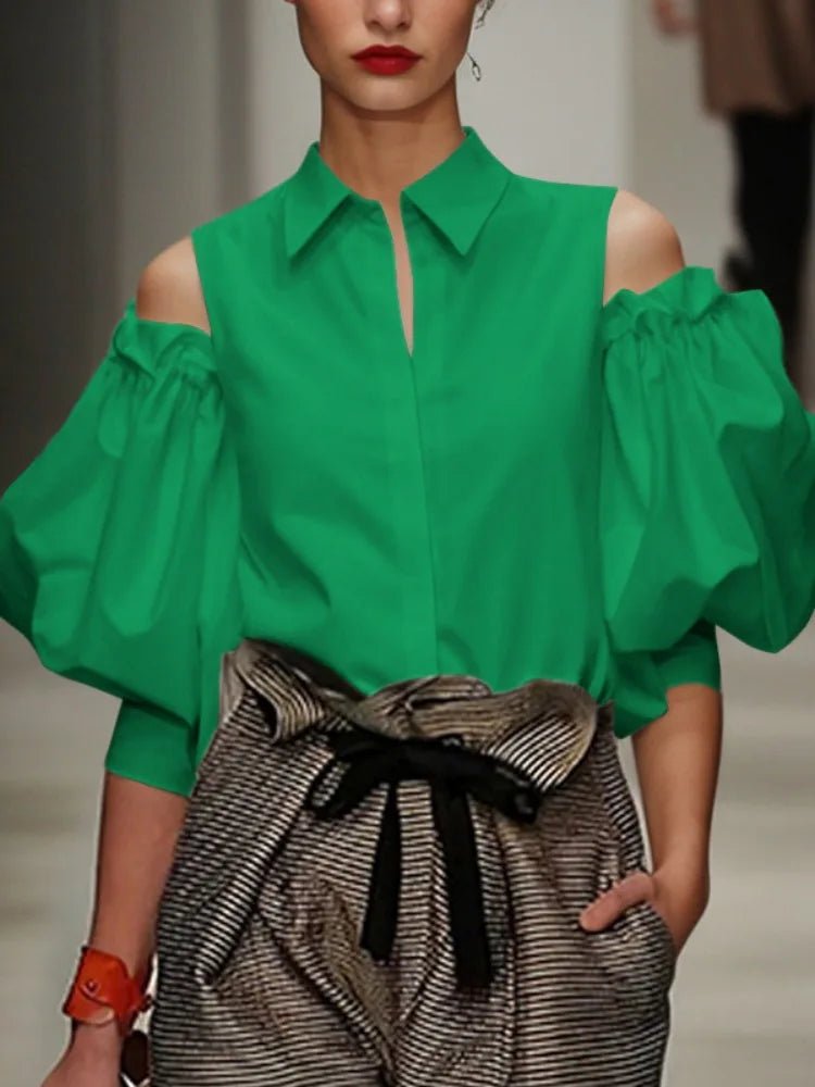 Tuxedo Cold Shoulder Chic Vintage Shirt - itzy bitsy