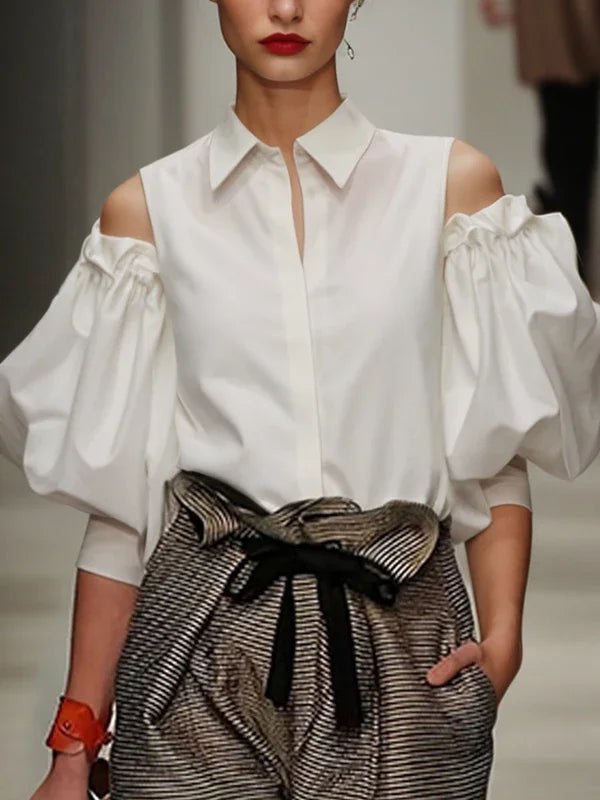 Tuxedo Cold Shoulder Chic Vintage Shirt - itzy bitsy