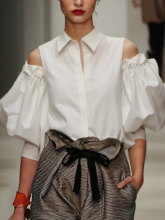 Tuxedo Cold Shoulder Chic Vintage Shirt - itzy bitsy