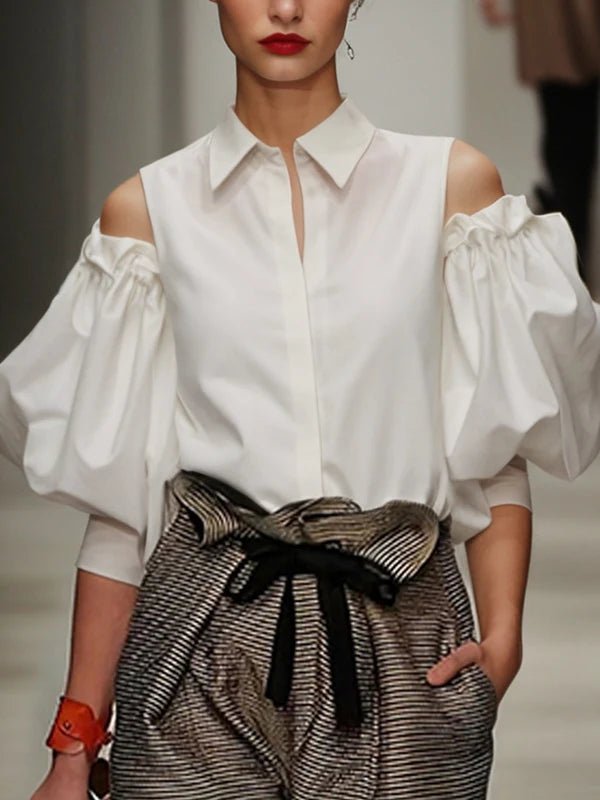 Tuxedo Cold Shoulder Chic Vintage Shirt - itzy bitsy