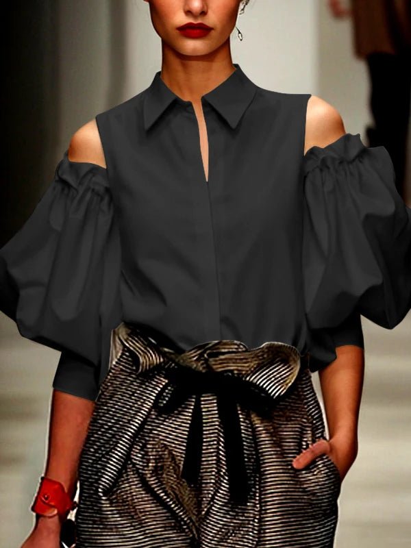 Tuxedo Cold Shoulder Chic Vintage Shirt - itzy bitsy