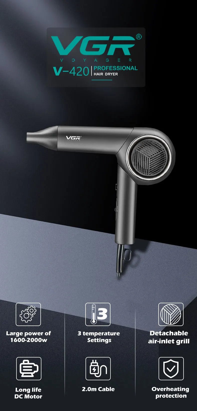 VGR Foldable Professional Hair Dryer - itzy bitsy