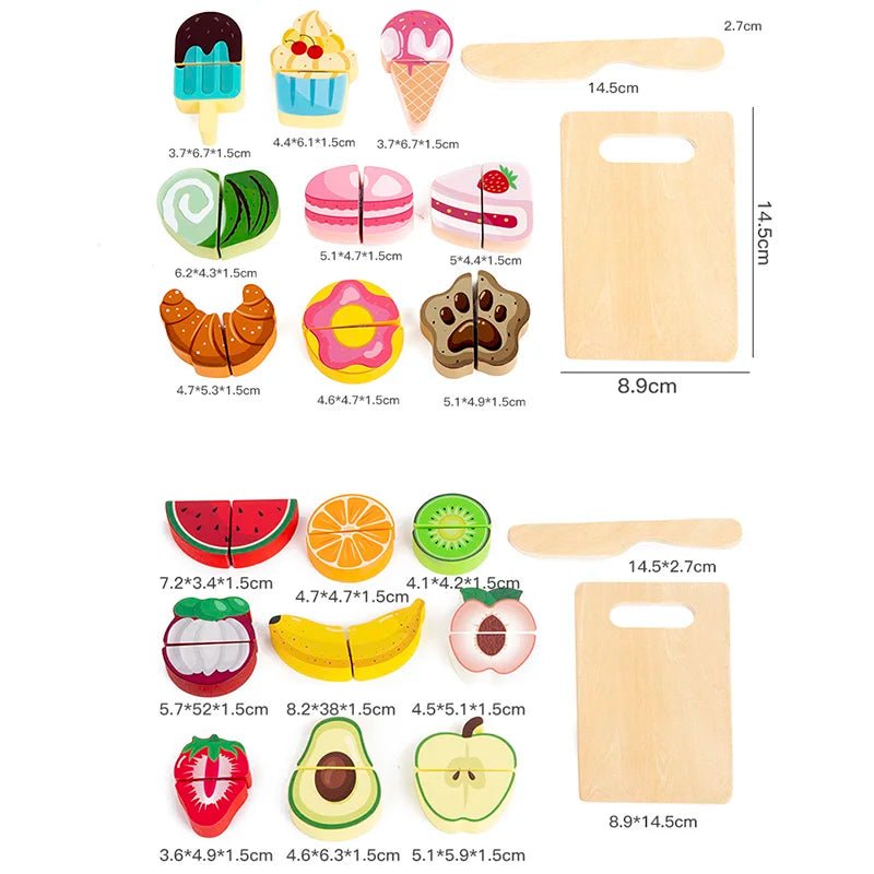Wooden Dessert/Fruit/Vegetable Food Cutting Set - itzy bitsy