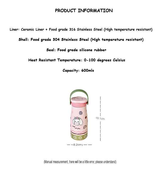 600ml Elegant 316 Stainless Steel Thermos Cup with Straw