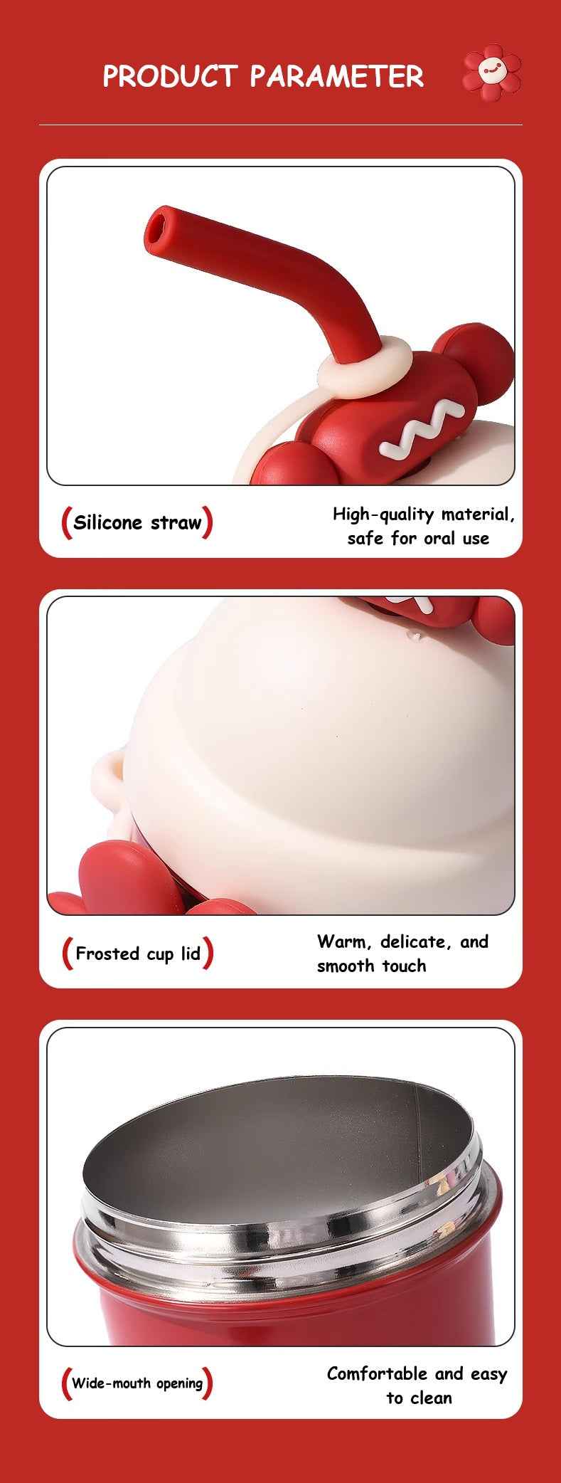 700ml Sunflower and Heart 316 Stainless Steel Water Bottle with Straw