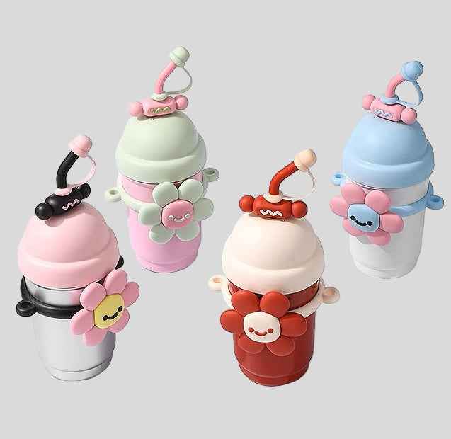 700ml Sunflower and Heart 316 Stainless Steel Water Bottle with Straw