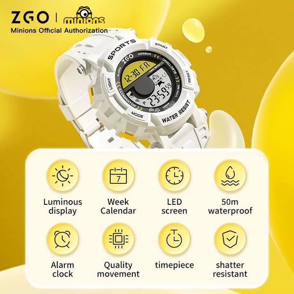 ZGO Co Branded Minions Sports Multi Functional Electronic Watch - itzy bitsy